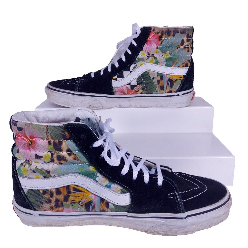 Vans Sk8 Sneakers Shoes High Top Hawaiian Tropical Floral Animal Womens 9.5